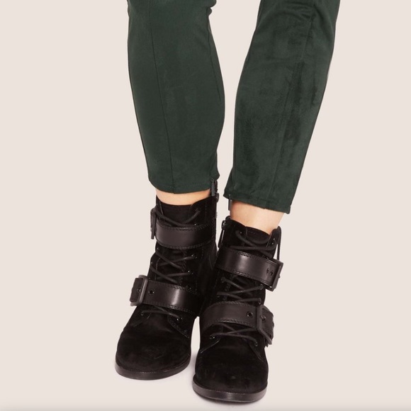 Armani Black Leather Moto Combat Boot Blue Ankle AX Oversized Buckle Zipper 7 38 - Picture 16 of 16